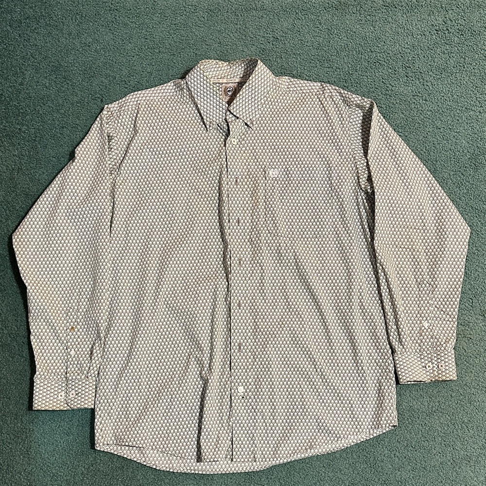Cinch Men's Geometric Pattern Button-Down Shirt - White and Blue
